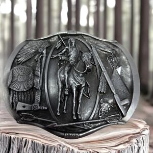 Bergamont Vintage 1984 Brass Works 150 Belt Buckle 3D Native American On Horse